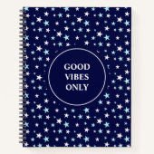 Lichtblauw en witte sterren op Navy Blue Notitieboek (Voorkant)