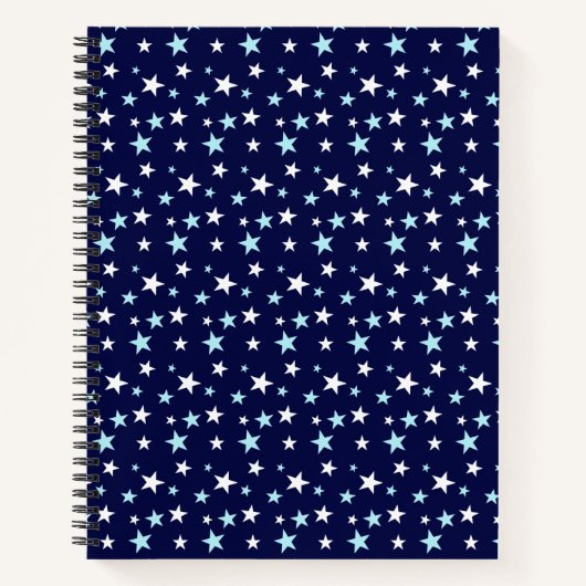 Lichtblauw en witte sterren op Navy Blue Notitieboek (Voorkant)