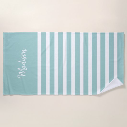 Lichtblauw en witte streep gepersonaliseerd strandlaken (Voorkant)