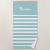 Lichtblauw en witte streep gepersonaliseerd strandlaken (Voorkant)