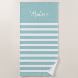 Lichtblauw en witte streep gepersonaliseerd strandlaken