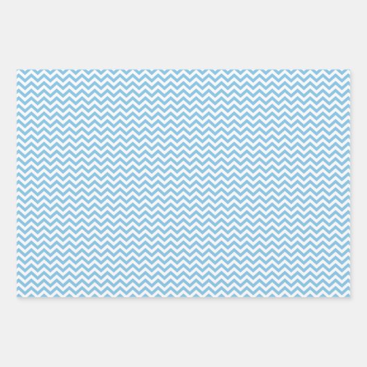 Lichtblauw en witte strepen Chevron Polka Dots Inpakpapier Vel (Voorkant 3)