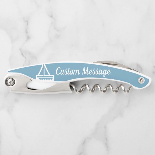  lichtblauw en witte zeilschroef kurkentrekker (Voorkant)