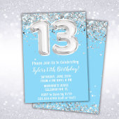 Lichtblauw en zilver 13e verjaardag kaart