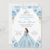 Lichtblauw en zilver Bloemen Prinses Quinceañera Kaart (Voorkant)