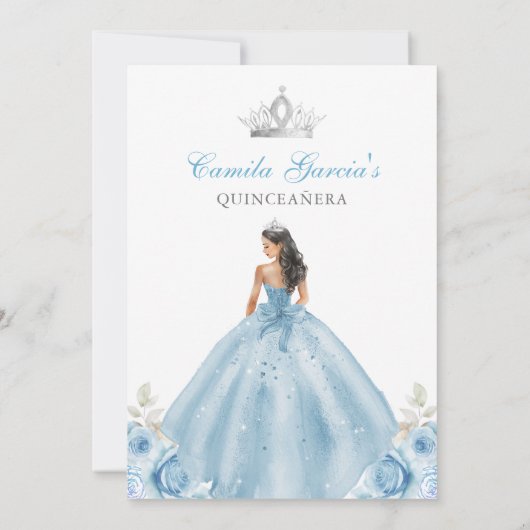 Lichtblauw en zilver Bloemen Prinses Quinceañera Kaart (Achterkant)