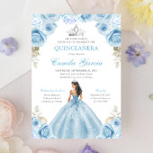Lichtblauw en zilver Bloemen Prinses Quinceañera Kaart