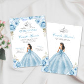 Lichtblauw en zilver Bloemen Prinses Quinceañera Kaart