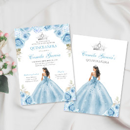 Lichtblauw en zilver Bloemen Prinses Quinceañera Kaart