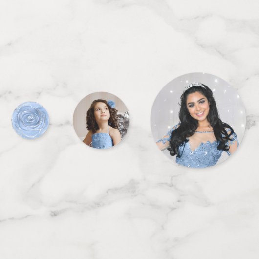 Lichtblauw en Zilver Elegante Foto Confetti (Voorkanten)