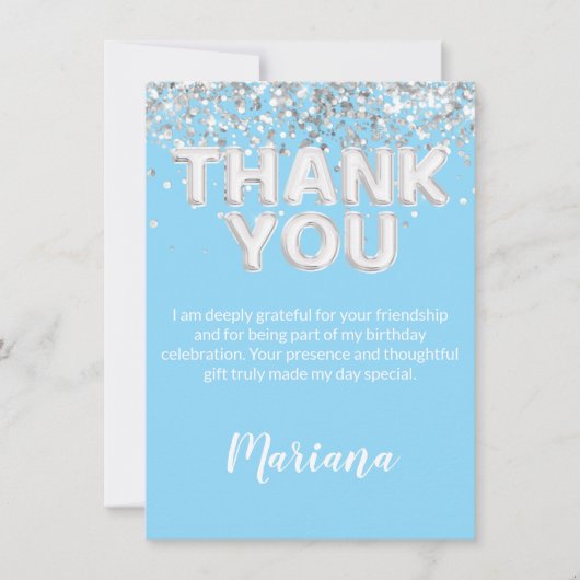 Lichtblauw en Zilver Partij Dank U Kaart (Voorkant)