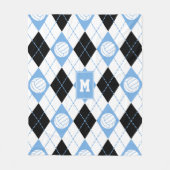 lichtblauw en zwart argyle-patroon met volleyballe fleece deken (Voorkant)