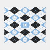 lichtblauw en zwart argyle-patroon met volleyballe fleece deken (Voorkant (Horizontaal))