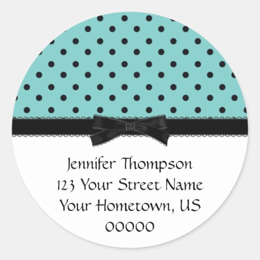 Lichtblauw en zwart Polka Dot Adres Stickers (Voorkant)