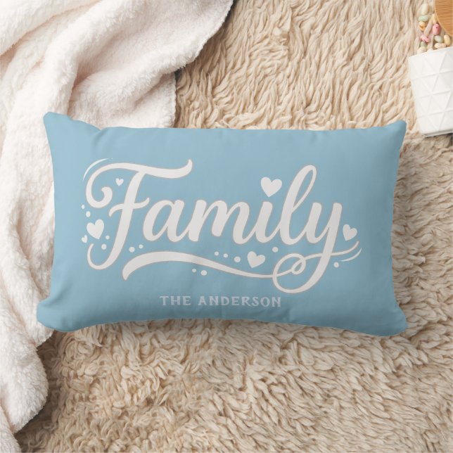 Lichtblauw Familie Hart Script Monogram Kussen (Deken)