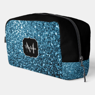 Lichtblauw faux glitter fonkelt zwart Monogram Toilettasje