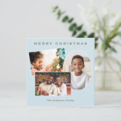 Lichtblauw Faux Gold 3 Foto's Galerij Kerstmis Feestdagenkaart (Staand voorkant)