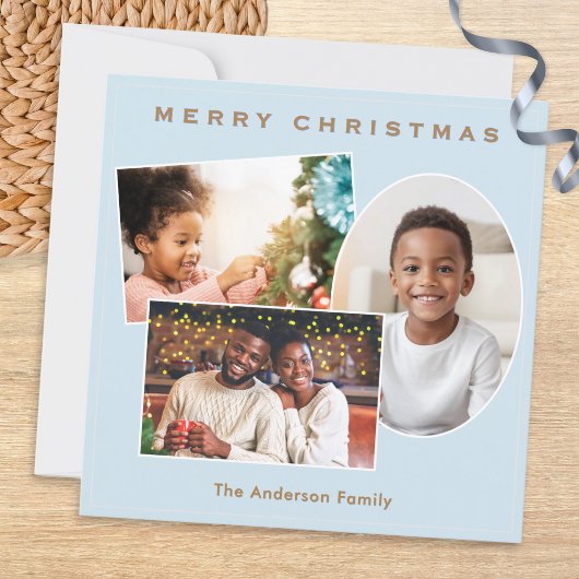 Lichtblauw Faux Gold 3 Foto's Galerij Kerstmis Feestdagenkaart