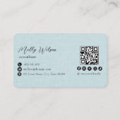 Lichtblauw Faux Linen QR Code Social Media Visitekaartje (Achterkant)