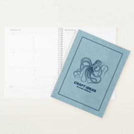Lichtblauw faux linnen & blauwe octopus planner