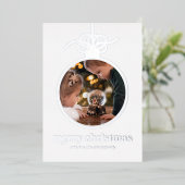 Lichtblauw feestelijk foto in kerstversiering folie feestdagenkaart (Staand Voorkant)