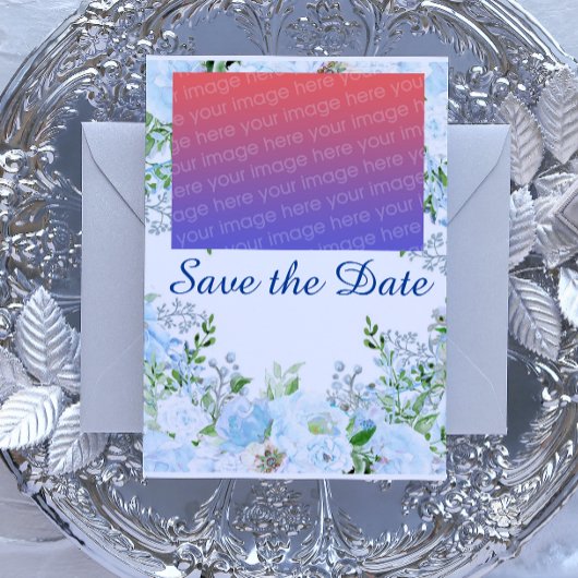 Lichtblauw floreel briefkaart