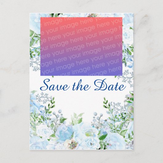 Lichtblauw floreel briefkaart (Voorkant)