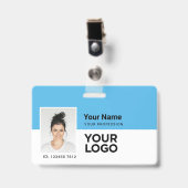 Lichtblauw Foto Bar of Qr Code Logo Naam Badge (Voorzijde met clip)