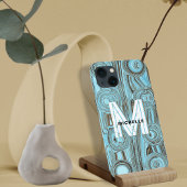 Lichtblauw Funky Retro Gold Glitter Monogram Schat Case-Mate iPhone Case