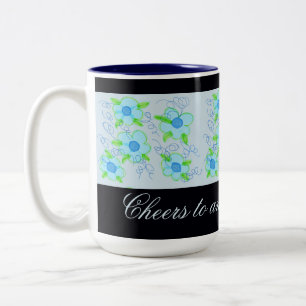 Lichtblauw gebloemde koffie Mok