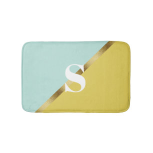 Lichtblauw Geel Gouden Monogram Badmat