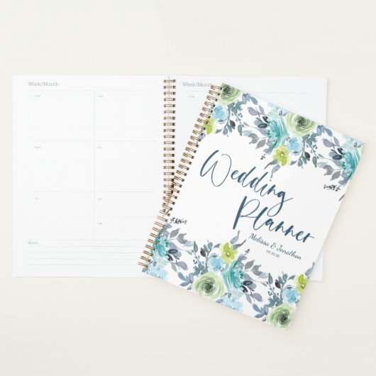 Lichtblauw Geel Groen Bloem Bruiloftsplanner Planner (Display)
