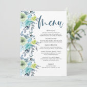 Lichtblauw Geel Groen Bloemen Bruiloft Menu (Staand voorkant)