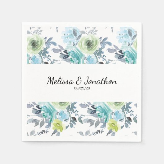 Lichtblauw Geel Groen Bloemen Bruiloft Servetten (Voorkant)