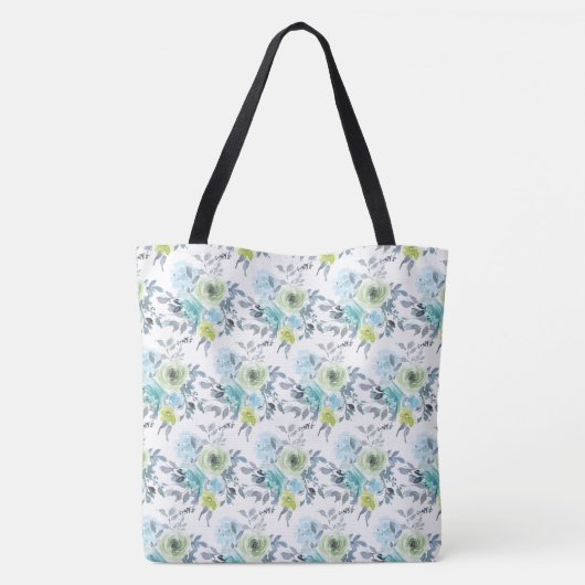 Lichtblauw Geel Groen Bloemmotief Initiaal Monogra Tote Bag (Achterkant)