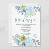 Lichtblauw Geel Groen Bloemmotief Verlovingsfeest Kaart (Voorkant)