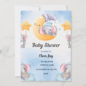 Lichtblauw geïllustreerd Baby shower uitnodiging (Voorkant)