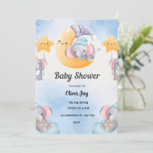 Lichtblauw geïllustreerd Baby shower uitnodiging