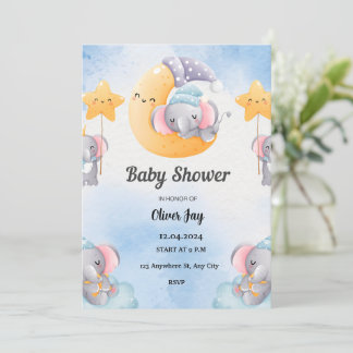 Lichtblauw geïllustreerd Baby shower uitnodiging