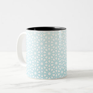 Lichtblauw geometrisch roosterpatroon tweekleurige koffiemok