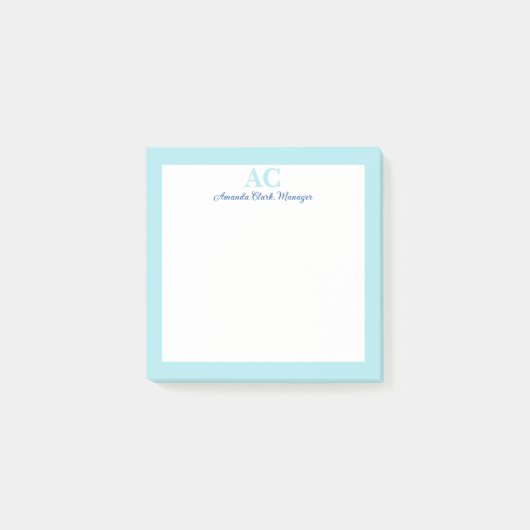 Lichtblauw gepersonaliseerd monogram naam post-it® notes (Voorkant)
