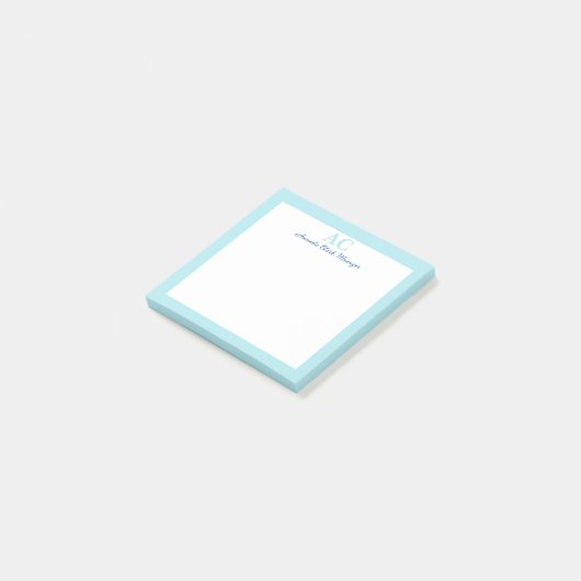 Lichtblauw gepersonaliseerd monogram naam post-it® notes (Schuin)
