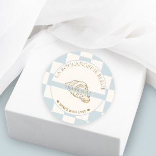 Lichtblauw geruit croissant bakkerij Dank u wel Ronde Sticker