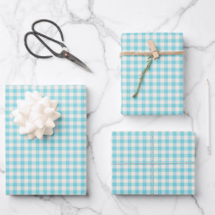 Lichtblauw geruit katoen baby shower inpakpapier vel