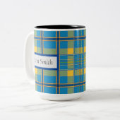 Lichtblauw geruite Mok, 15 oz Tweekleurige Koffiemok (Voorkant links)