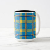 Lichtblauw geruite Mok, 15 oz Tweekleurige Koffiemok (Voorkant rechts)