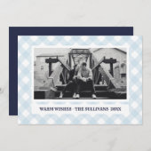 Lichtblauw geruite | Rustiek | AANGEPASTE vakantie Feestdagenkaart (Voorkant / Achterkant)