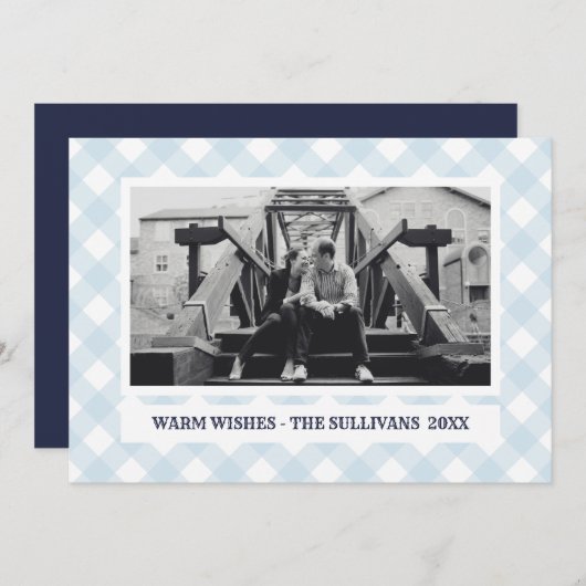 Lichtblauw geruite | Rustiek | AANGEPASTE vakantie Feestdagenkaart (Voorkant / Achterkant)