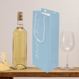 Lichtblauw gestileerd schrift bruidsmeisje wijn cadeautas