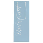 Lichtblauw gestileerd script bruiloft bruidsmeisje wijn cadeautas (Voorkant)